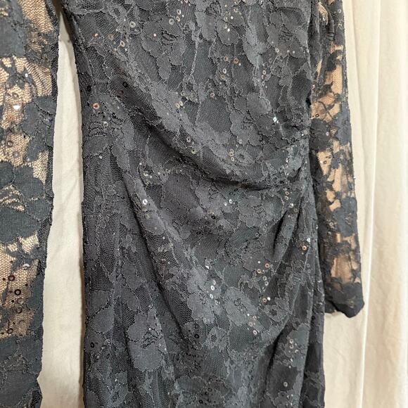 Lauren Ralph‎ Lauren Black Cocktail Dress Lace Sequin Glam Party Women's Size 2P - Picture 4 of 11